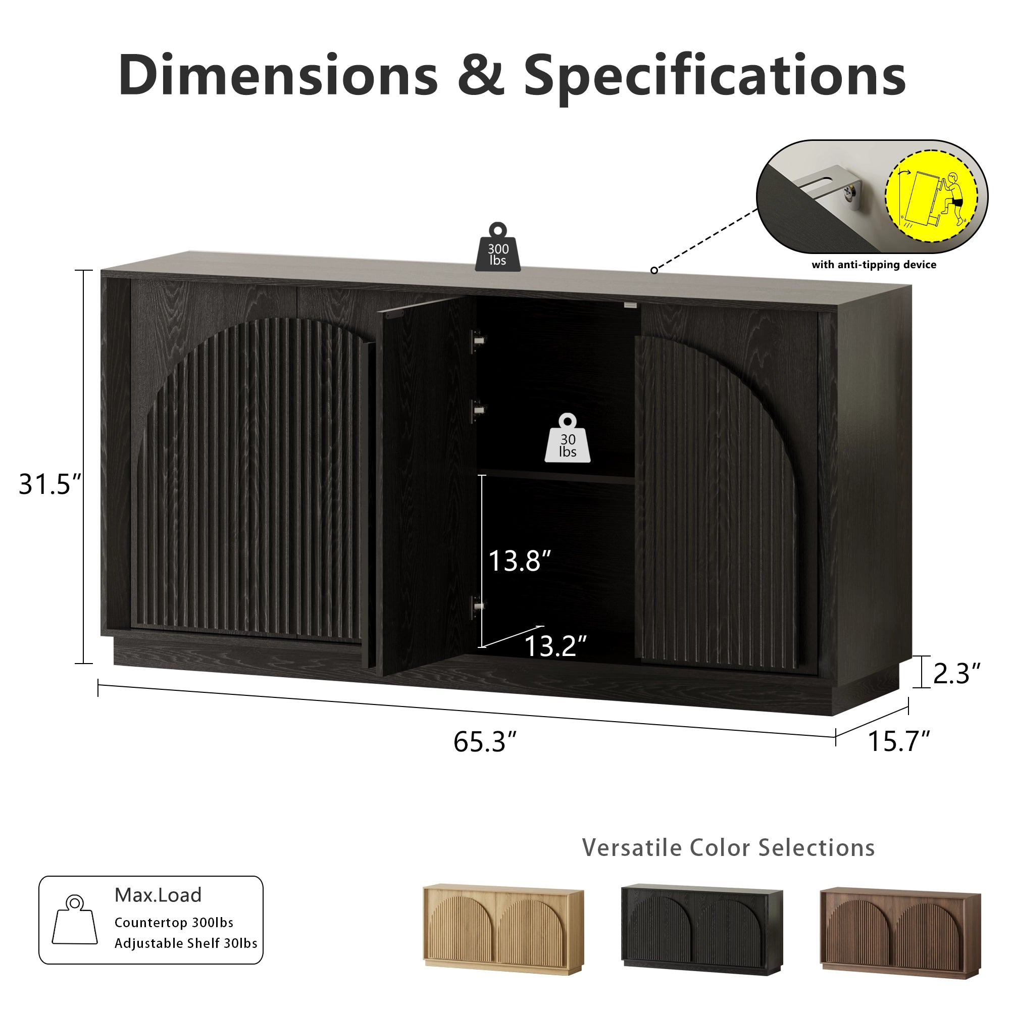 MIN FlU™Fluted 4-Door Buffet Cabinet Black