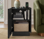 win2win Side Table with Charging Station, Modern Minimalist End Table with Wave Design, Wood Grain Finish, 15.4" Nightstand with Storage, Bedside Table for Bedroom Living Room, Black