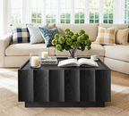 win2win Square Coffee Table with Storage, Mid Century Modern Coffee Table with Wave Design, Wood Grain Finish, Minimalist Center Table with Top-Edge Finger Pull Design for Living Room, Office, Black