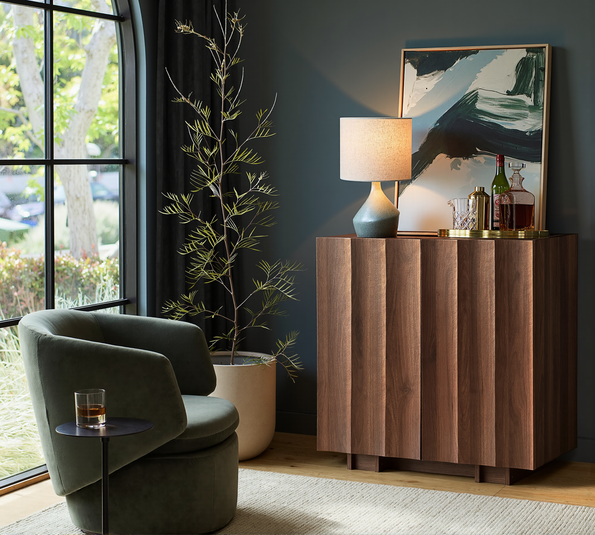 win2win Buffet Cabinet with Storage, Mid Century Modern Sideboard with Wave Design, Wood Grain Finish, Credenza with Adjustable Shelves, Modular Accent Cabinets for Living Dining Room Hallway, Walnut
