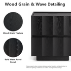 win2win Fluted Nightstand with Charging Station, Mid Century Modern Nightstand with Wave Design, Modern Bedside Table with Drawer Storage, Minimalist End Table for Bedroom Living Room, Blcak