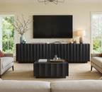 win2win Buffet Cabinet with Storage, Mid Century Modern Sideboard with Wave Design, Wood Grain Finish, Credenza with Adjustable Shelves, Modular Cabinets for Living Dining Room Hallway, Black