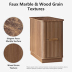 WIN2WIN Narrow End Table with Charging Station, Fluted Side Table with Faux Marble Top, Skinny Mid-Century Modern Nightstand, Small Bedside Table with Drawers & Storage for Living Room Bedroom, Walnut