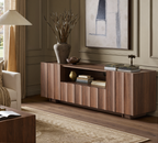 win2win 61" TV Stand for 70 Inch TV, Mid Century Modern TV Stand with Wave Design, Wood Grain Finish, Media Console with Adjustable Shelves, Entertainment Center for Living Room Bedroom, Walnut