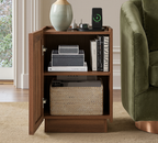 win2win Side Table with Charging Station, Mid Century Modern End Table with Wave Design, Wood Grain Finish, 15.4" Nightstand with Storage, Bedside Table for Bedroom Living Room, Walnut