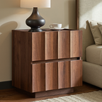 win2win Fluted Nightstand with Charging Station, Mid Century Modern Nightstand with Wave Design, Modern Bedside Table with Drawer Storage, Minimalist End Table for Bedroom Living Room, Walnut