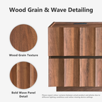 win2win Fluted Nightstand with Charging Station, Mid Century Modern Nightstand with Wave Design, Modern Bedside Table with Drawer Storage, Minimalist End Table for Bedroom Living Room, Walnut
