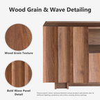 win2win 61" TV Stand for 70 Inch TV, Mid Century Modern TV Stand with Wave Design, Wood Grain Finish, Media Console with Adjustable Shelves, Entertainment Center for Living Room Bedroom, Walnut