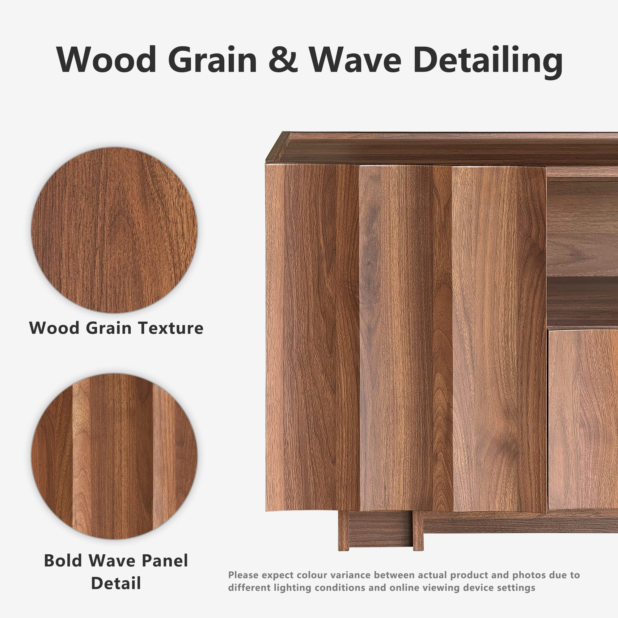 win2win 61" TV Stand for 70 Inch TV, Mid Century Modern TV Stand with Wave Design, Wood Grain Finish, Media Console with Adjustable Shelves, Entertainment Center for Living Room Bedroom, Walnut