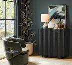 win2win Buffet Cabinet with Storage, Mid Century Modern Sideboard with Wave Design, Wood Grain Finish, Credenza with Adjustable Shelves, Modular Accent Cabinets for Living Dining Room Hallway, Black