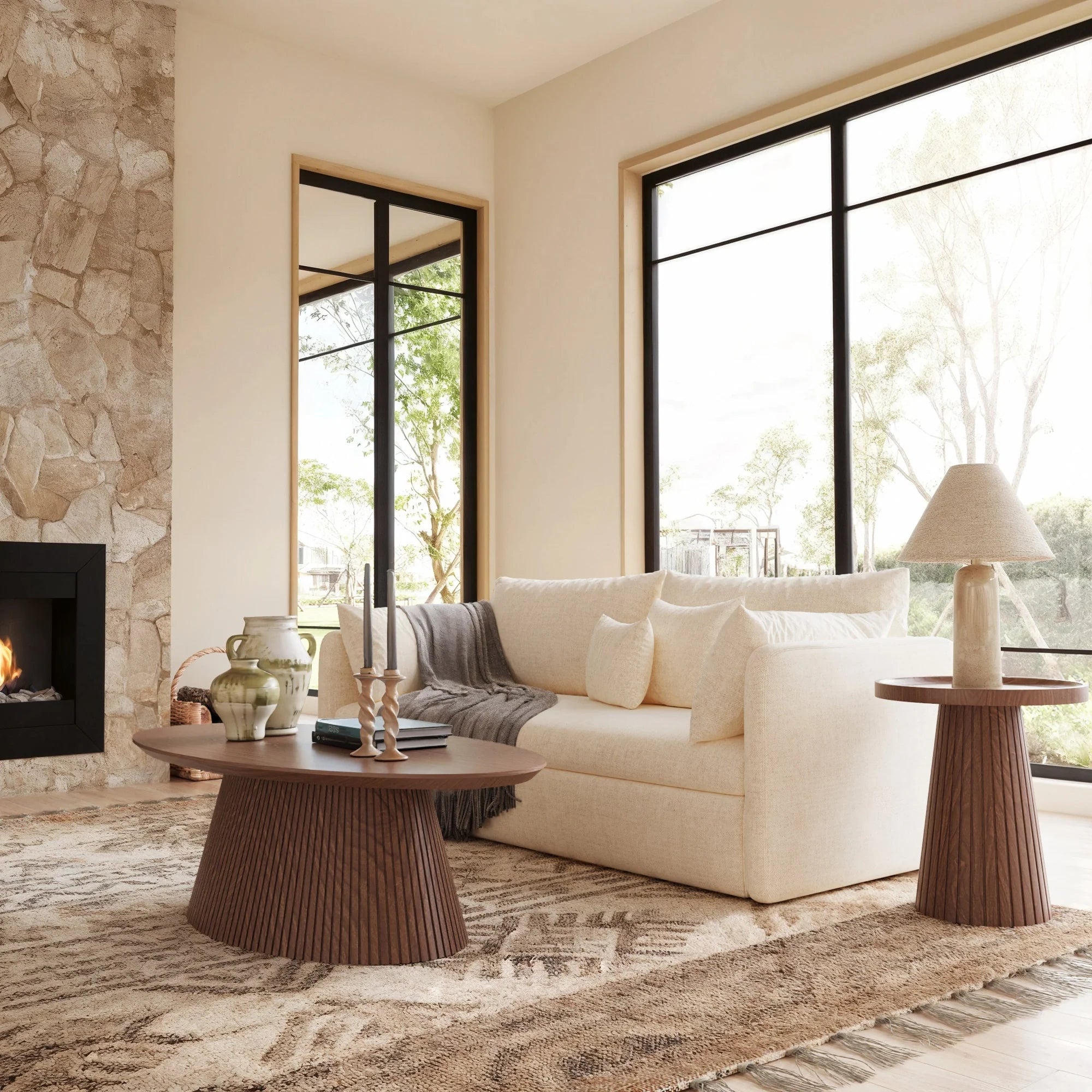 Groove Oval Lounge Table - Walnut
