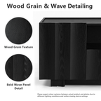 win2win 61" TV Stand for 70 Inch TV, Mid Century Modern TV Stand with Wave Design, Wood Grain Finish, Media Console with Adjustable Shelves, Entertainment Center for Living Room Bedroom, Black