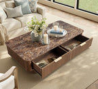 Win2win Fluted Coffee Table with Storage, Mid Century Modern Coffee Table with Faux Marble Top, Minimalist Rectangle Center Table with Sculptural Pedestal Legs & Drawers for Living Room/Office, Walnut Visit the win2win Store