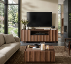 win2win 61" TV Stand for 70 Inch TV, Mid Century Modern TV Stand with Wave Design, Wood Grain Finish, Media Console with Adjustable Shelves, Entertainment Center for Living Room Bedroom, Walnut