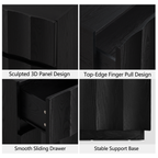 win2win Fluted Nightstand with Charging Station, Mid Century Modern Nightstand with Wave Design, Modern Bedside Table with Drawer Storage, Minimalist End Table for Bedroom Living Room, Blcak