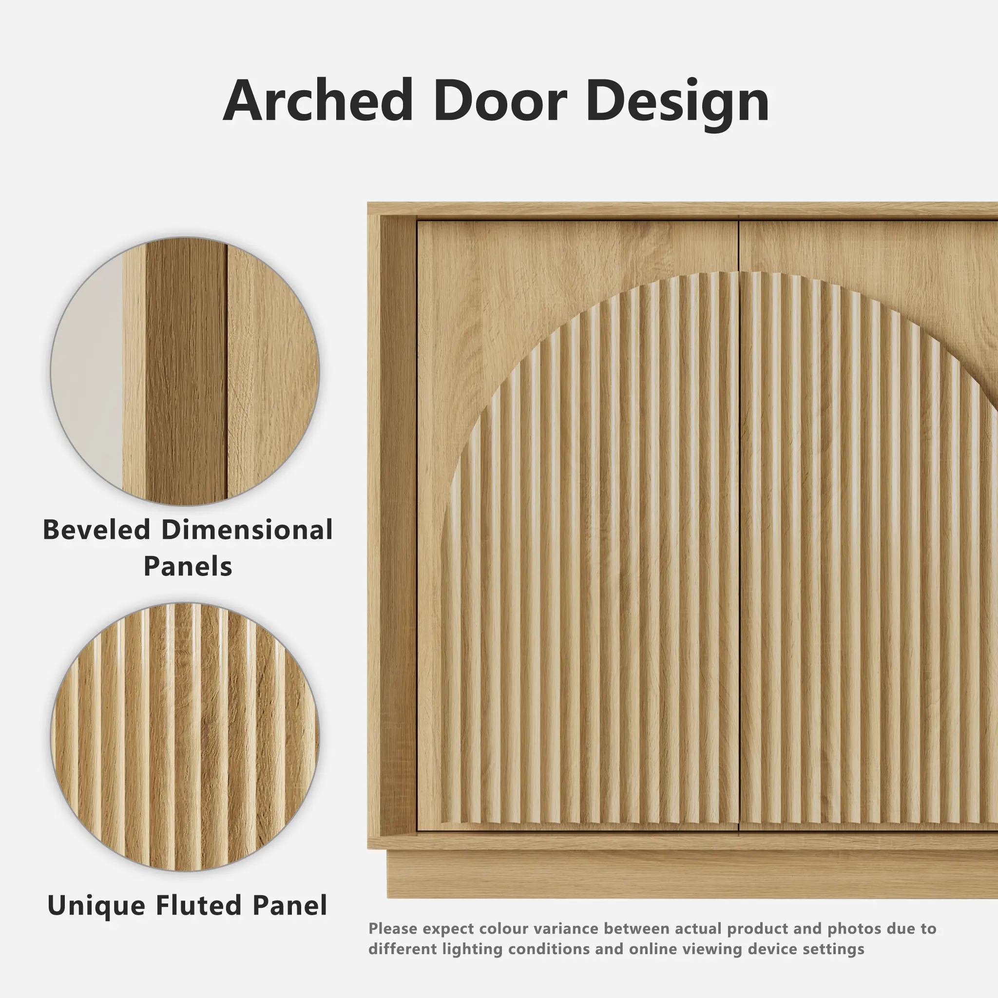 Win2Win Fluted 4-Door Sideboard Buffet Cabinet – 65" Oak win2win