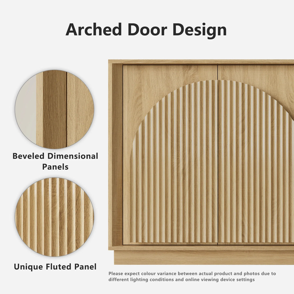 Fluted 4-Door Buffet Cabinet  Oak