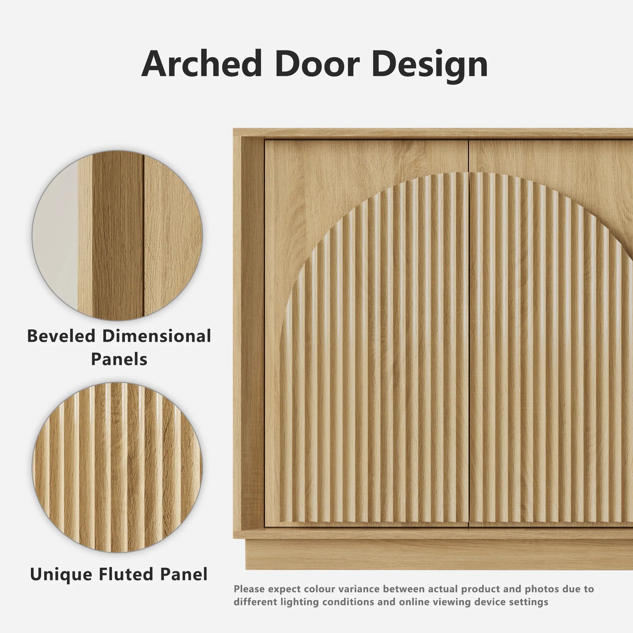Fluted 4-Door Buffet Cabinet  Oak