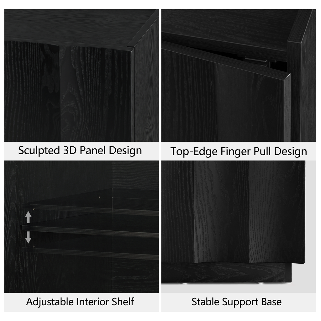 win2win Side Table with Charging Station, Modern Minimalist End Table with Wave Design, Wood Grain Finish, 15.4" Nightstand with Storage, Bedside Table for Bedroom Living Room, Black