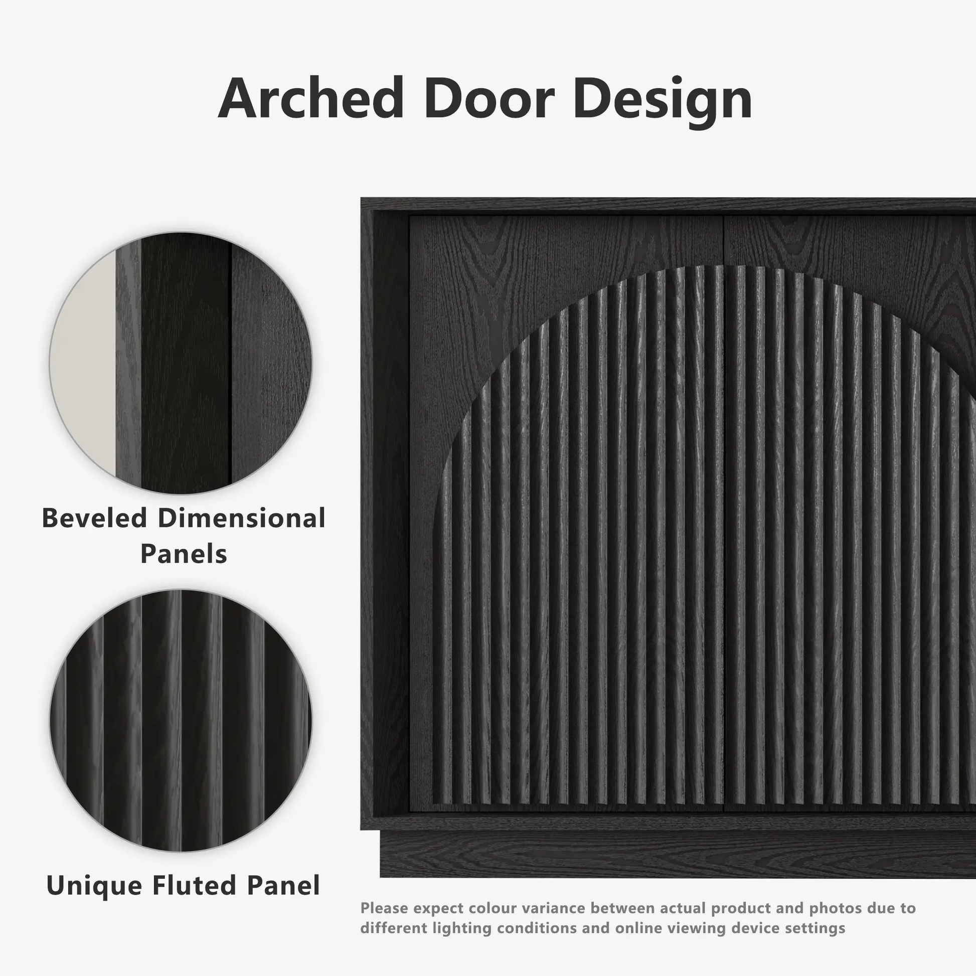 Win2Win Fluted 4-Door Sideboard Buffet Cabinet – 65" Black win2win