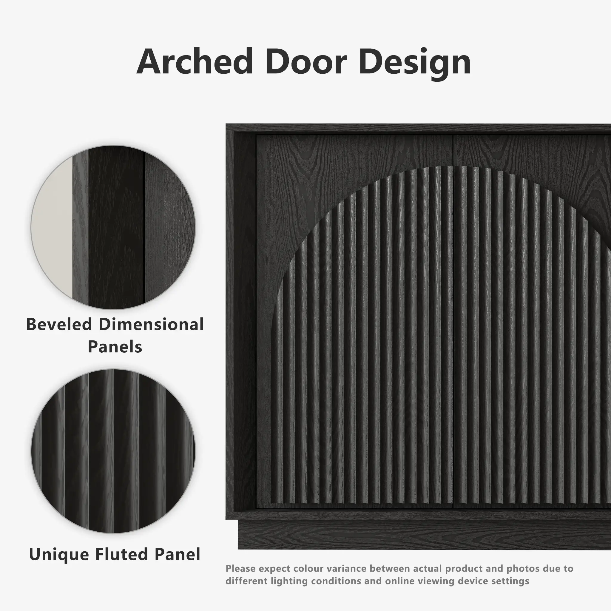 Win2Win Fluted 4-Door Sideboard Buffet Cabinet – 65" Black win2win