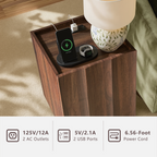 win2win Side Table with Charging Station, Mid Century Modern End Table with Wave Design, Wood Grain Finish, 15.4" Nightstand with Storage, Bedside Table for Bedroom Living Room, Walnut