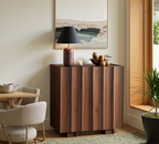 win2win Buffet Cabinet with Storage, Mid Century Modern Sideboard with Wave Design, Wood Grain Finish, Credenza with Adjustable Shelves, Modular Accent Cabinets for Living Dining Room Hallway, Walnut