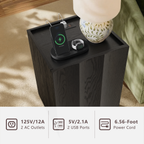 win2win Side Table with Charging Station, Modern Minimalist End Table with Wave Design, Wood Grain Finish, 15.4" Nightstand with Storage, Bedside Table for Bedroom Living Room, Black