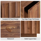 win2win Square Coffee Table with Storage, Mid Century Modern Coffee Table with Wave Design, Wood Grain Finish, Minimalist Center Table with Top-Edge Finger Pull Design for Living Room, Office, Walnut