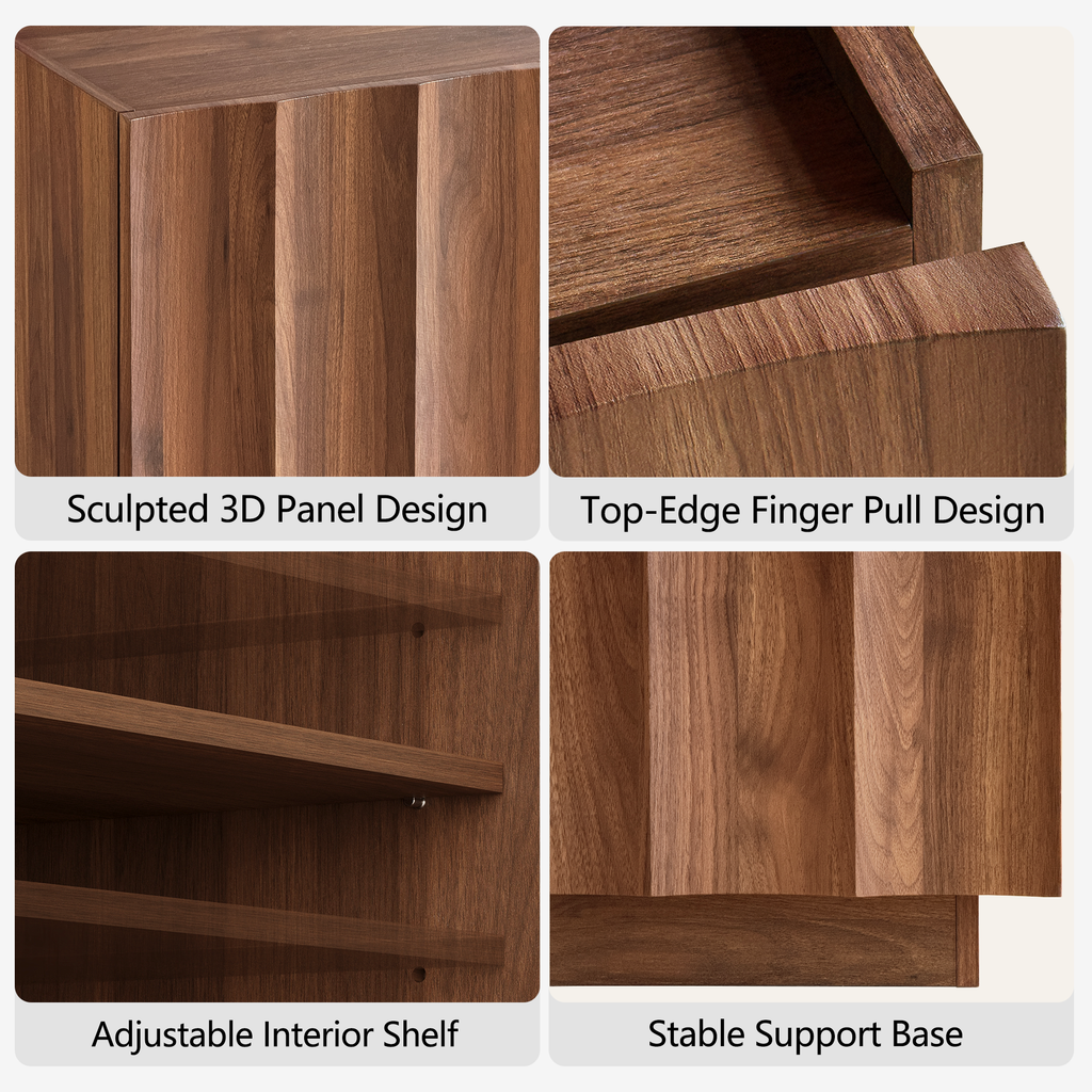 win2win Side Table with Charging Station, Mid Century Modern End Table with Wave Design, Wood Grain Finish, 15.4" Nightstand with Storage, Bedside Table for Bedroom Living Room, Walnut