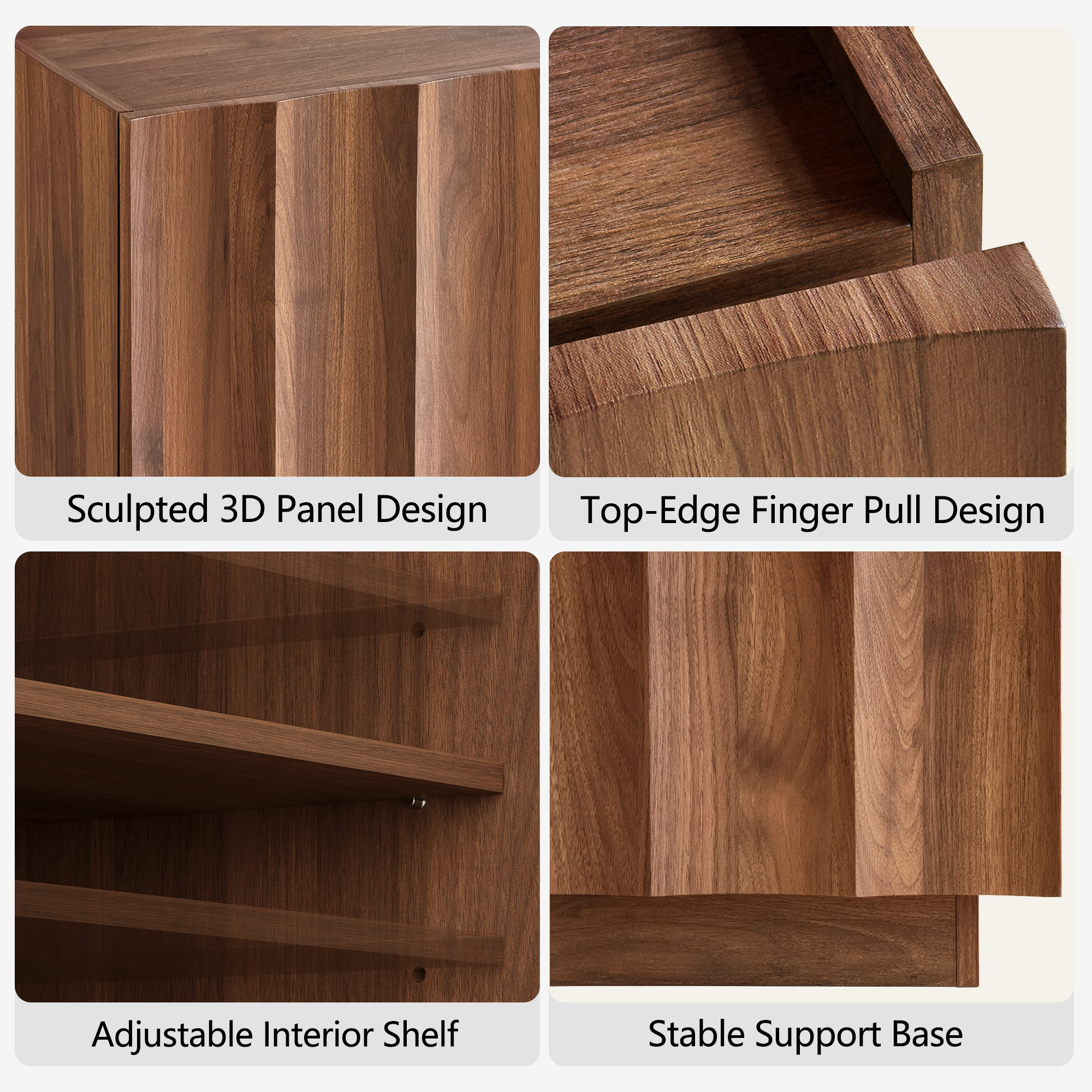 win2win Side Table with Charging Station, Mid Century Modern End Table with Wave Design, Wood Grain Finish, 15.4" Nightstand with Storage, Bedside Table for Bedroom Living Room, Walnut