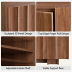 win2win Buffet Cabinet with Storage, Mid Century Modern Sideboard with Wave Design, Wood Grain Finish, Credenza with Adjustable Shelves, Modular Accent Cabinets for Living Dining Room Hallway, Walnut