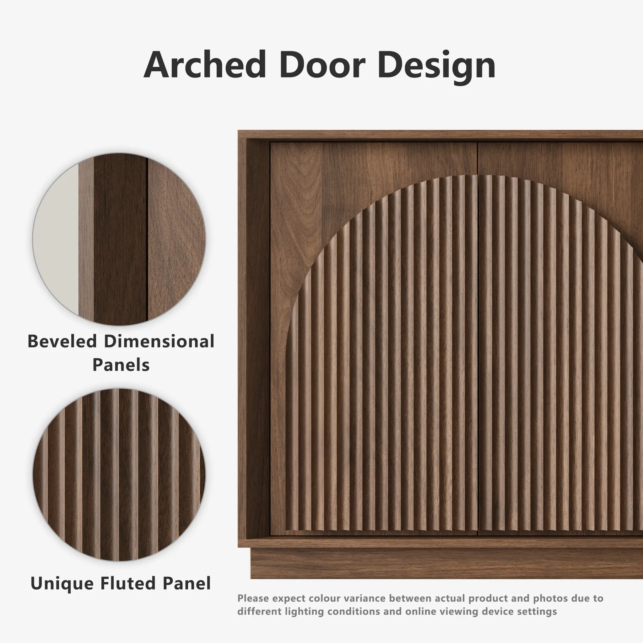 Win2Win Fluted 4-Door Sideboard Buffet Cabinet – 65" Walnut win2win