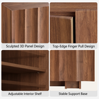 win2win 61.7" Buffet Cabinet with Storage, Mid Century Modern Sideboard with Wave Design, Wood Grain Finish, Credenza with Adjustable Shelves, Modular Cabinets for Living Dining Room Hallway, Walnut