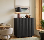 win2win Buffet Cabinet with Storage, Mid Century Modern Sideboard with Wave Design, Wood Grain Finish, Credenza with Adjustable Shelves, Modular Accent Cabinets for Living Dining Room Hallway, Black