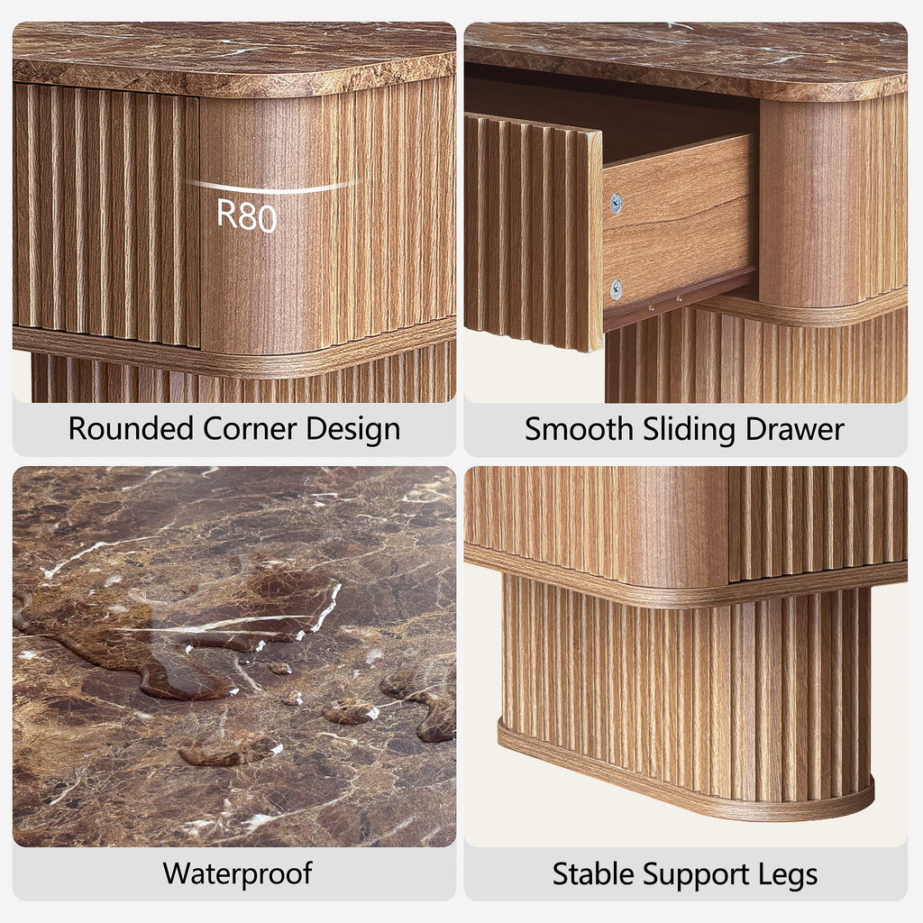 Win2win Fluted Coffee Table with Storage, Mid Century Modern Coffee Table with Faux Marble Top, Minimalist Rectangle Center Table with Sculptural Pedestal Legs & Drawers for Living Room/Office, Walnut Visit the win2win Store