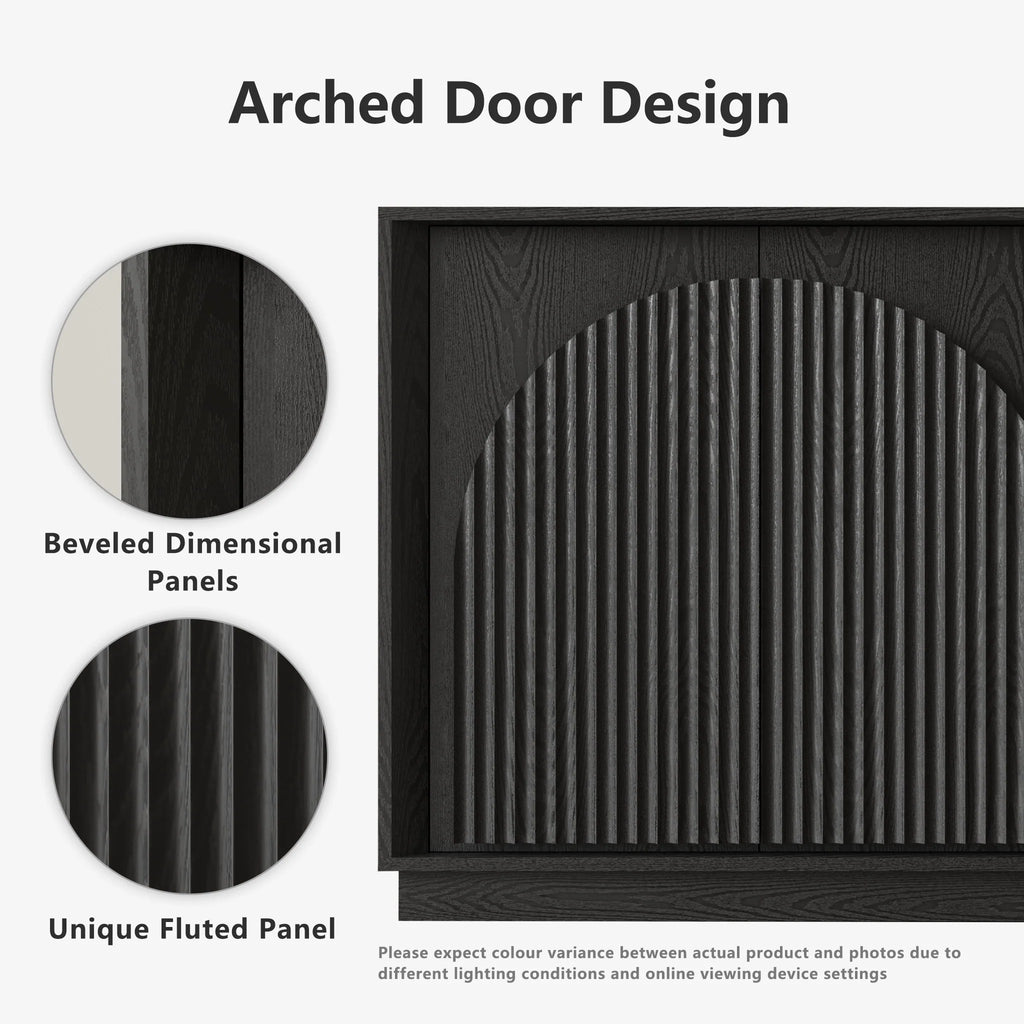 Fluted 4-Door Buffet Cabinet Black