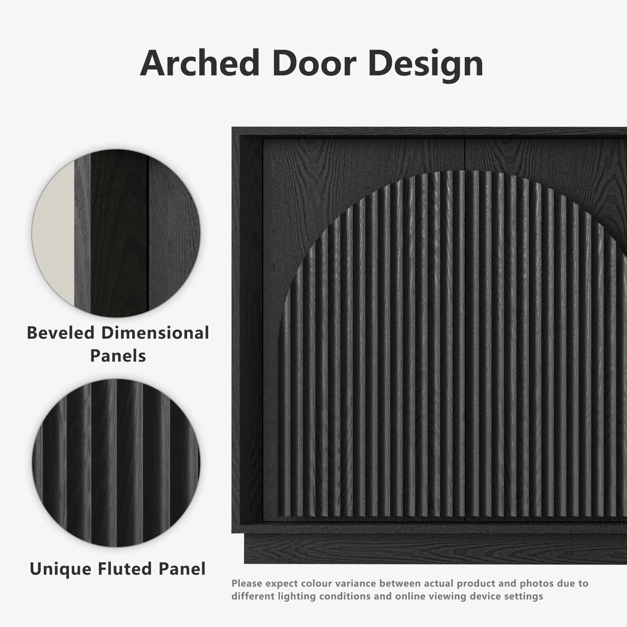 MIN FlU™Fluted 4-Door Buffet Cabinet Black