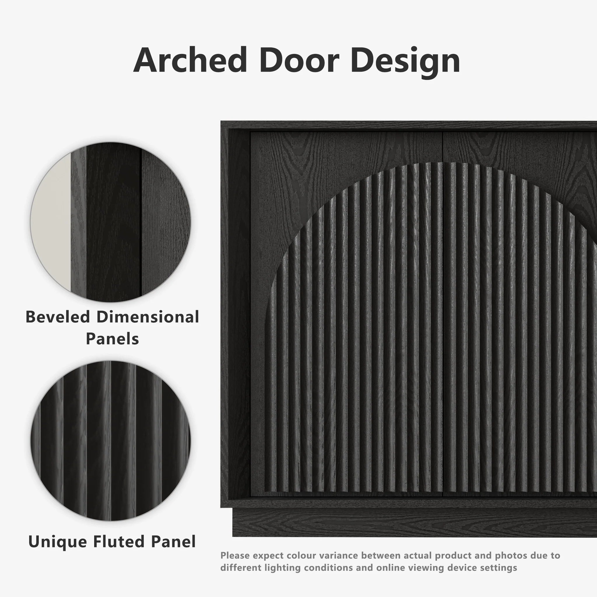 Fluted 4-Door Buffet Cabinet Black
