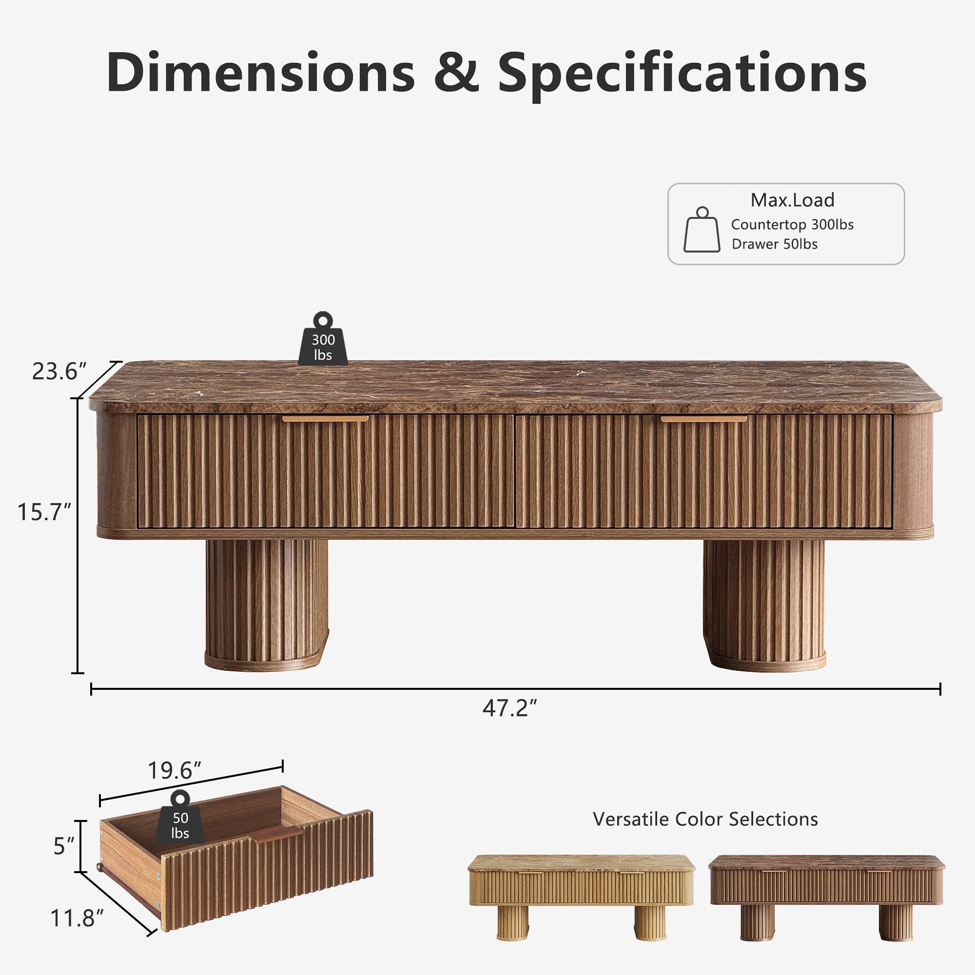 Win2win Fluted Coffee Table with Storage, Mid Century Modern Coffee Table with Faux Marble Top, Minimalist Rectangle Center Table with Sculptural Pedestal Legs & Drawers for Living Room/Office, Walnut Visit the win2win Store
