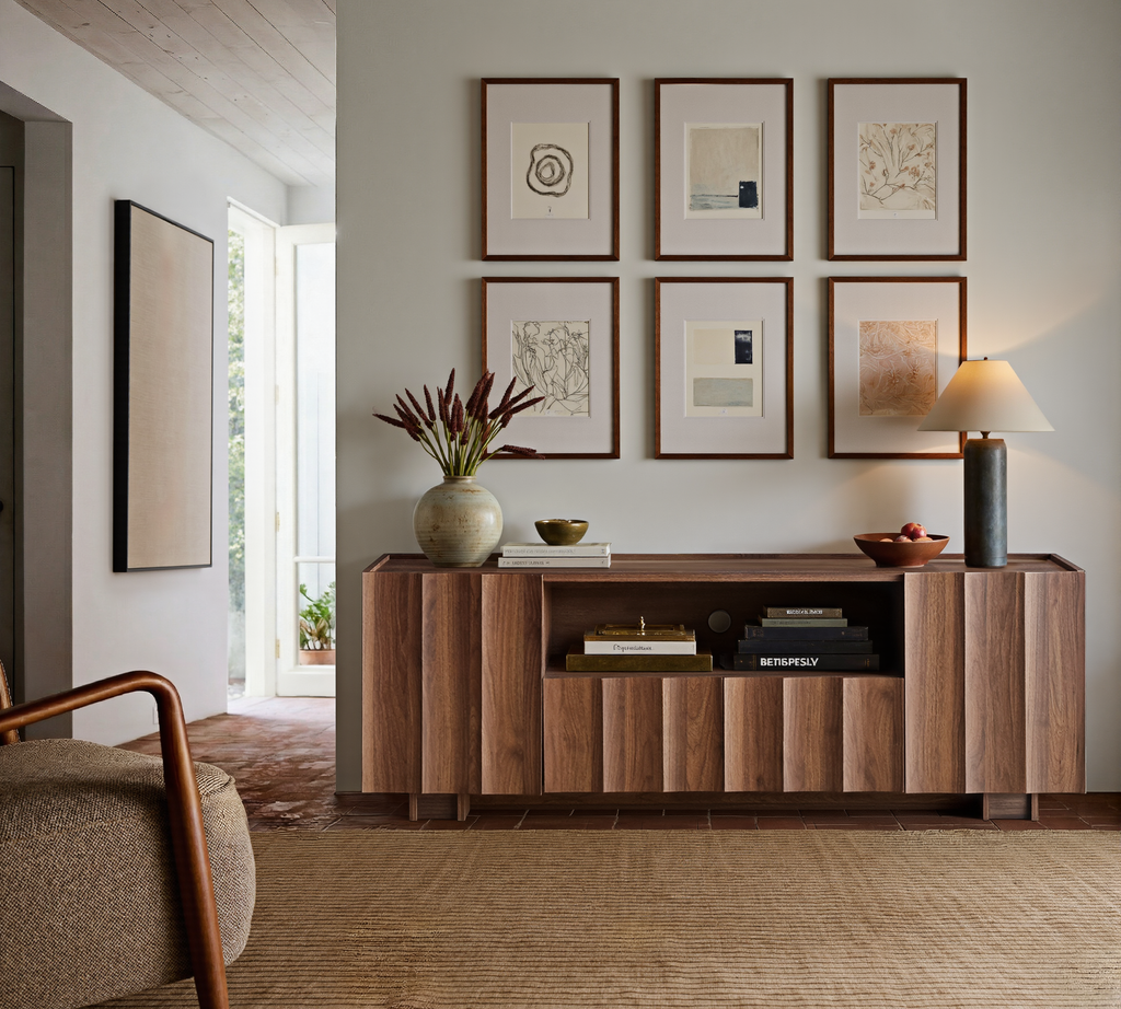 win2win 61" TV Stand for 70 Inch TV, Mid Century Modern TV Stand with Wave Design, Wood Grain Finish, Media Console with Adjustable Shelves, Entertainment Center for Living Room Bedroom, Walnut
