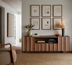 win2win 61" TV Stand for 70 Inch TV, Mid Century Modern TV Stand with Wave Design, Wood Grain Finish, Media Console with Adjustable Shelves, Entertainment Center for Living Room Bedroom, Walnut