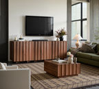 win2win Buffet Cabinet with Storage, Mid Century Modern Sideboard with Wave Design, Wood Grain Finish, Credenza with Adjustable Shelves, Modular Accent Cabinets for Living Dining Room Hallway, Walnut