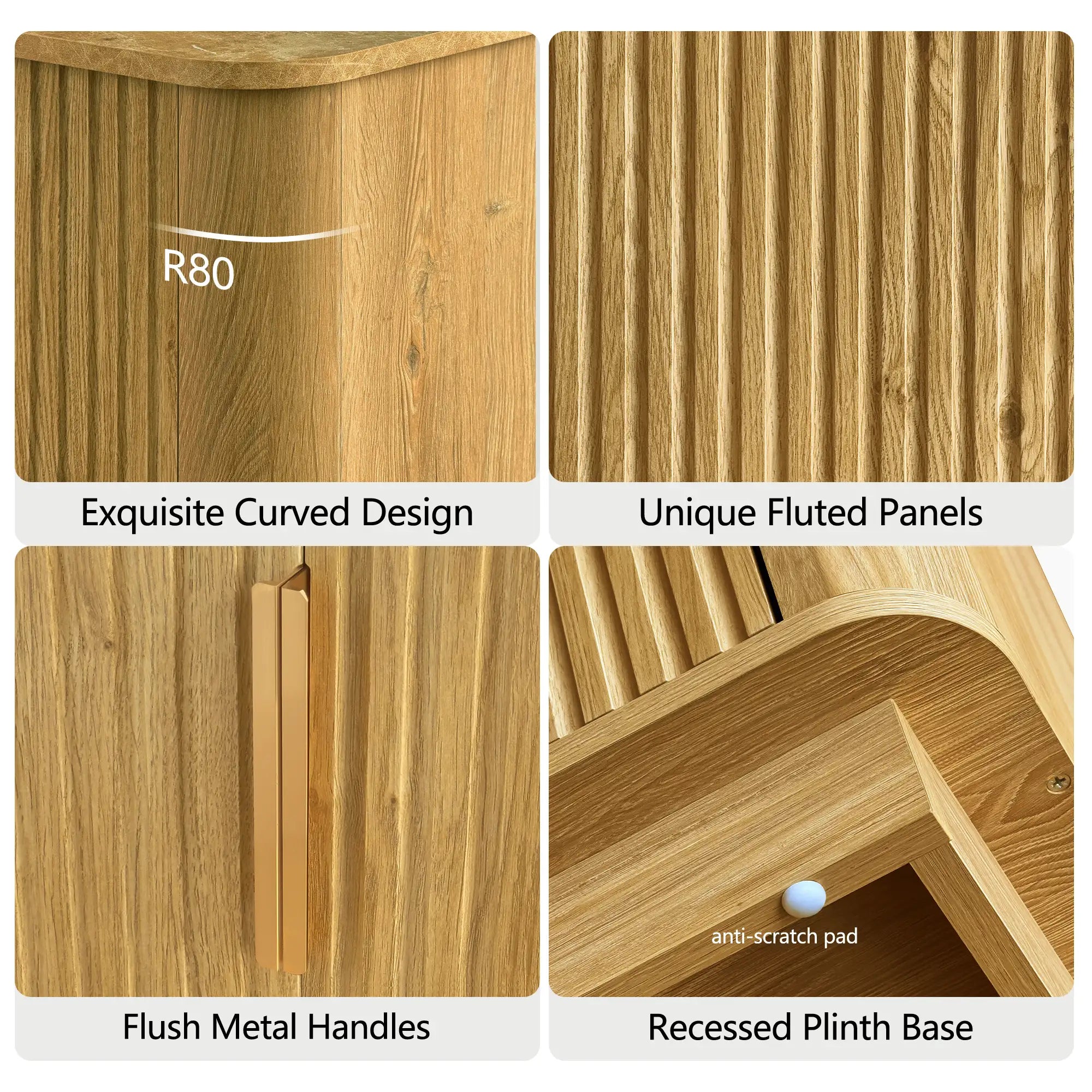 Fluted 4-Door Sideboard – Golden Oak