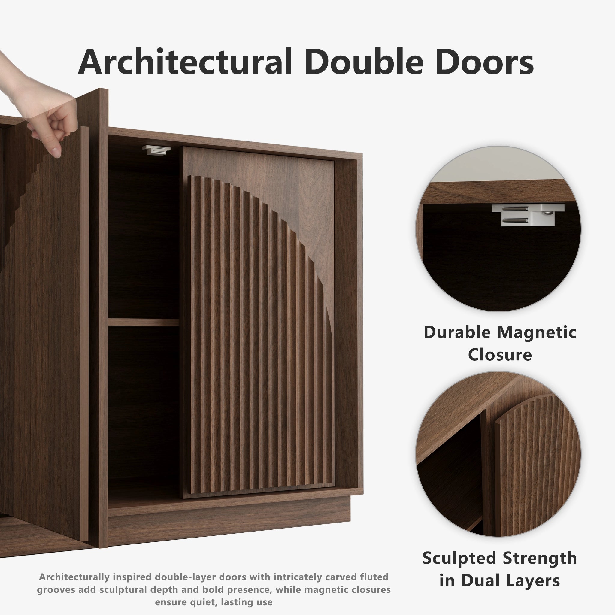 MIN FlU™Fluted 4-Door Buffet Cabinet  Walnut