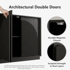 Fluted 4-Door Buffet Cabinet Black