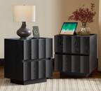 win2win Fluted Nightstand with Charging Station, Mid Century Modern Nightstand with Wave Design, Modern Bedside Table with Drawer Storage, Minimalist End Table for Bedroom Living Room, Blcak