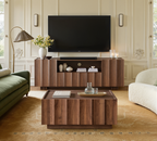 win2win 61" TV Stand for 70 Inch TV, Mid Century Modern TV Stand with Wave Design, Wood Grain Finish, Media Console with Adjustable Shelves, Entertainment Center for Living Room Bedroom, Walnut