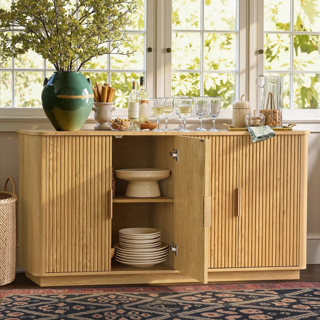 Fluted 4-Door Sideboard – Golden Oak