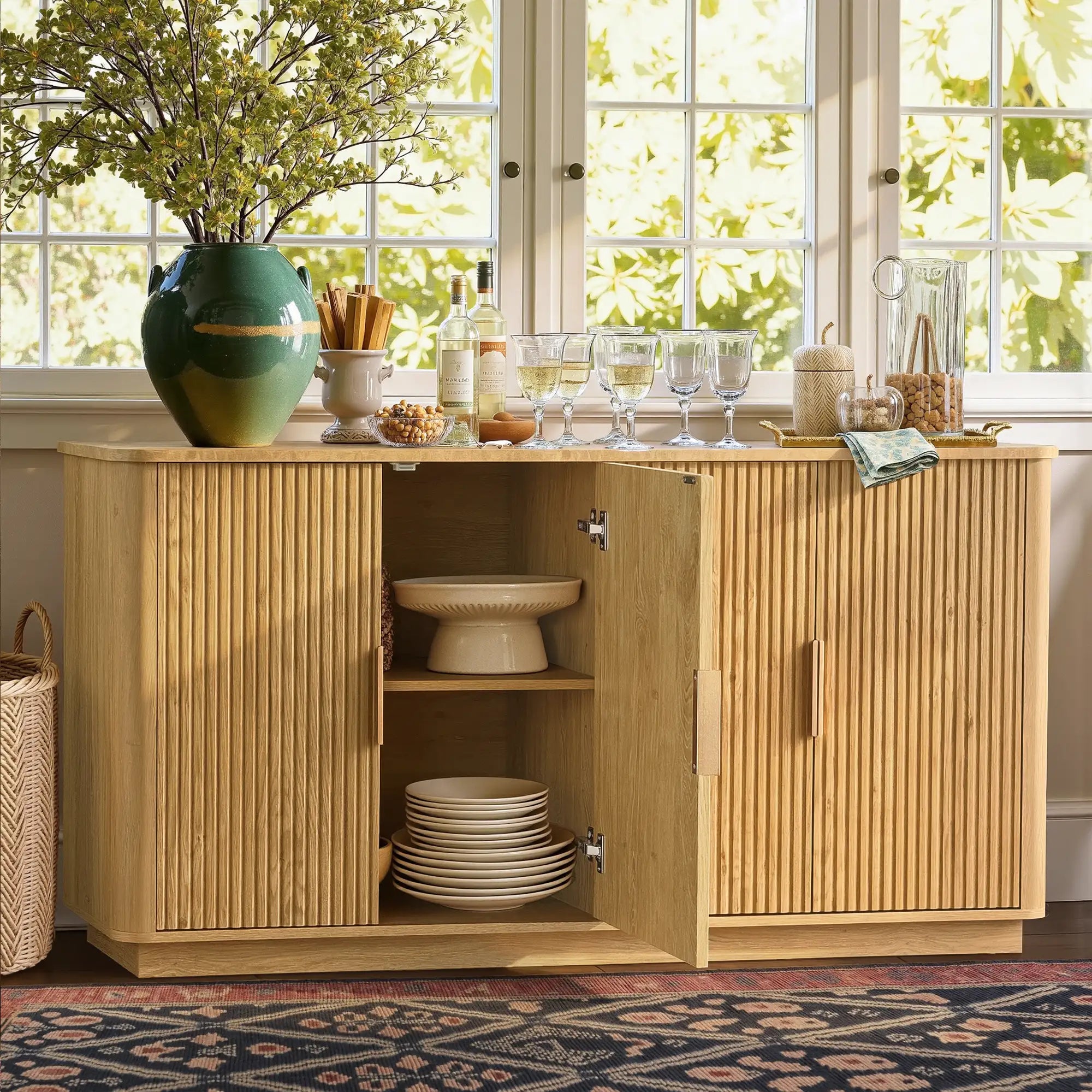 MINORA™ Arco Fluted 4-Door Sideboard – Golden Oak